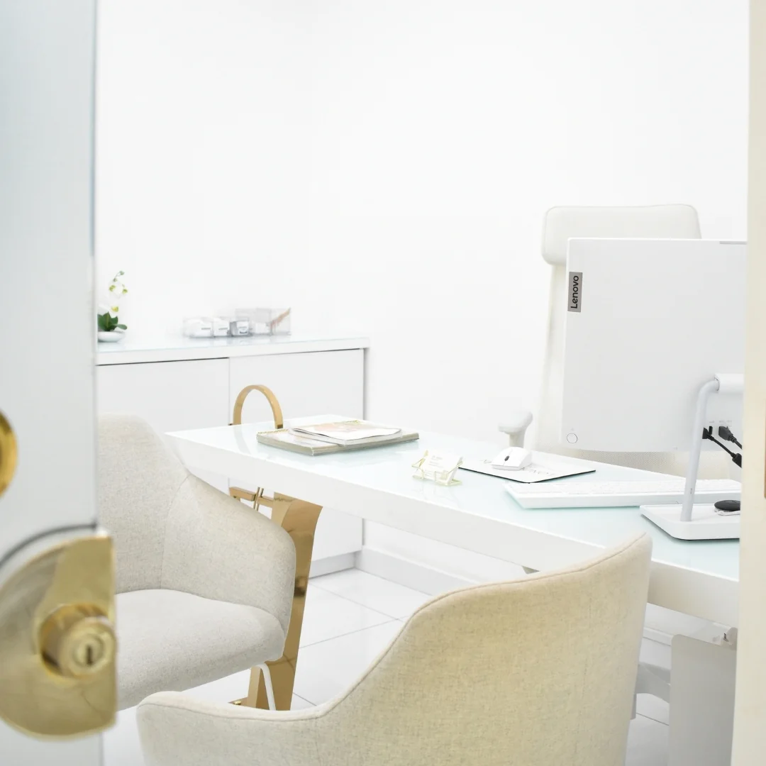 Consultation desk and chairs inside My London Skin Clinic